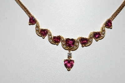 +MBA #79-009  14k Yellow  Gold One Of A Kind  Heart Cut Tourmaline & Diamond Necklace