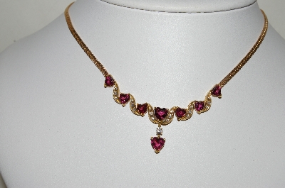 +MBA #79-009  14k Yellow  Gold One Of A Kind  Heart Cut Tourmaline & Diamond Necklace