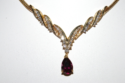 +MBA #79-004  14k Yellow Gold One Of A Kind Pear Cut Pink Tourmaline & Diamond Necklace