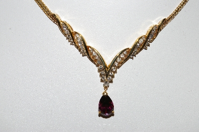 +MBA #79-004  14k Yellow Gold One Of A Kind Pear Cut Pink Tourmaline & Diamond Necklace