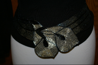 +MBA #HBSMB   "1980's Hand Beaded Matalic Grey Floral Belt