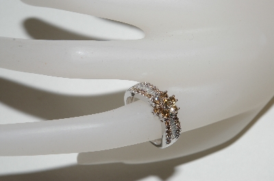 +MBA #80-157    "14k White Gold Champagne Diamond Flower Center Ring
