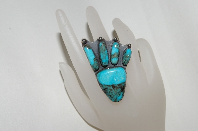 +MBA #80-043  Sterling Artist Signed "ER" Blue Turquoise Animal Foot Ring