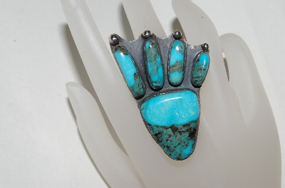 +MBA #80-043  Sterling Artist Signed "ER" Blue Turquoise Animal Foot Ring