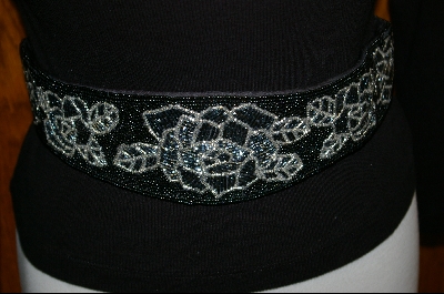 +MBA #BCM-1   " 1980's Black, Silver & Metalic Grey "Nordstrom" Rose Hand Beaded Belt