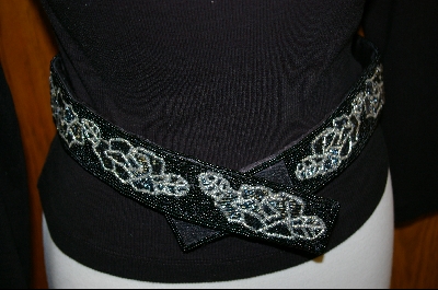 +MBA #BCM-1   " 1980's Black, Silver & Metalic Grey "Nordstrom" Rose Hand Beaded Belt