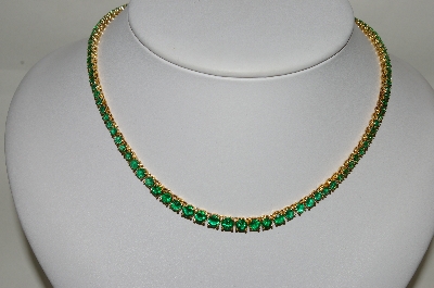 +MBA #80-008    " 1980's 14k Gold Over Silver "EDCO" Green CZ Tennis Necklace