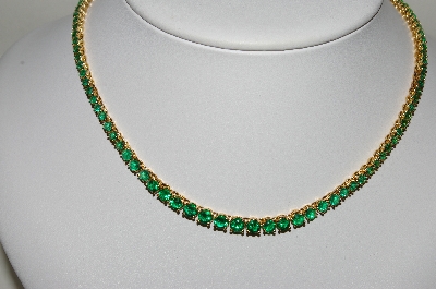 +MBA #80-008    " 1980's 14k Gold Over Silver "EDCO" Green CZ Tennis Necklace