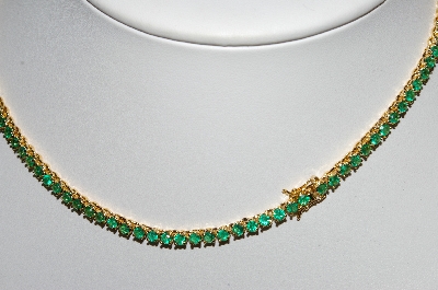 +MBA #80-008    " 1980's 14k Gold Over Silver "EDCO" Green CZ Tennis Necklace