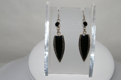 +MBA #80-109  Sterling Fancy Cut Black Onyx Earrings