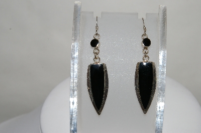+MBA #80-109  Sterling Fancy Cut Black Onyx Earrings