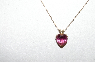 +MBA #80-182  14k Yellow Gold "Pink Tourmaline Heart Cut" Pendant With 18" Gold Chain