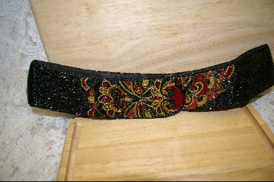+MBA #HBM-1   "1980's Hand Beaded Black & Multi Colored Belt