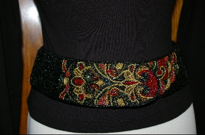 +MBA #HBM-1   "1980's Hand Beaded Black & Multi Colored Belt