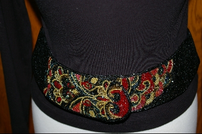 +MBA #HBM-1   "1980's Hand Beaded Black & Multi Colored Belt
