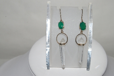 +MBA #80--113  Sterling Clear Quartz  Crystals & Emerald Earrings