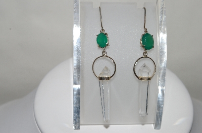 +MBA #80--113  Sterling Clear Quartz  Crystals & Emerald Earrings