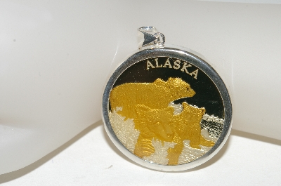 +MBA #81-208  24K Gold Relief Sterling "Bear & Cubs" Alaskan Mint Coin Pendant