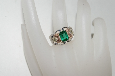 +MBA #81-222   Sterling & 12k Gold Square Cut Green Helenite Ring
