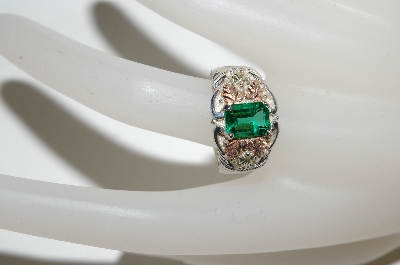 +MBA #81-222   Sterling & 12k Gold Square Cut Green Helenite Ring