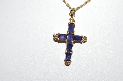 +MBA #81-267  14k Yellow Gold Purple Iolite Square Cut Gemstone Cross Pendant With 18" Chain