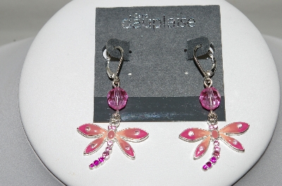 +MBA #80-120  Designer Carol Dauplaise "Silver Tone Pink Dragonfly Earrings"