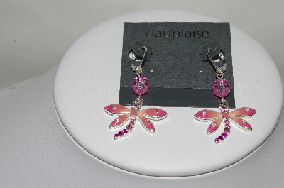 +MBA #80-120  Designer Carol Dauplaise "Silver Tone Pink Dragonfly Earrings"