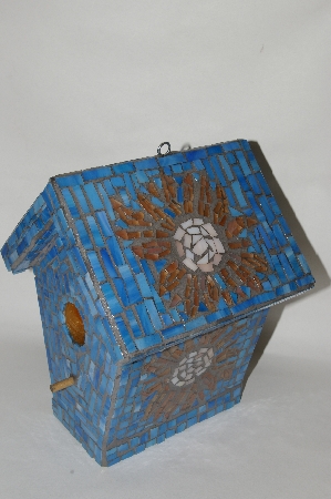 +MBA #81-140  "One Of A Kind Hand Made Blue Stain Glass Mosaic Bird House