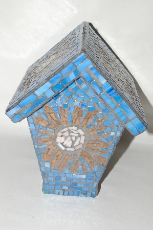 +MBA #81-140  "One Of A Kind Hand Made Blue Stain Glass Mosaic Bird House