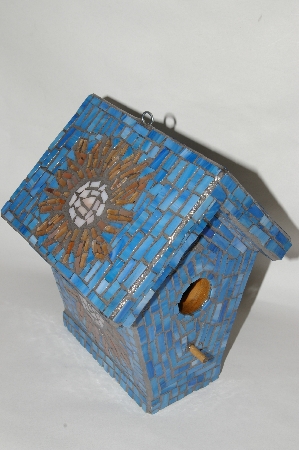 +MBA #81-140  "One Of A Kind Hand Made Blue Stain Glass Mosaic Bird House