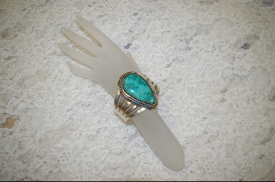 +   "Artist "J. Linkin" Signed Blue Turquoise Pear Shaped Cuff Bracelet