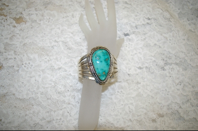 +   "Artist "J. Linkin" Signed Blue Turquoise Pear Shaped Cuff Bracelet