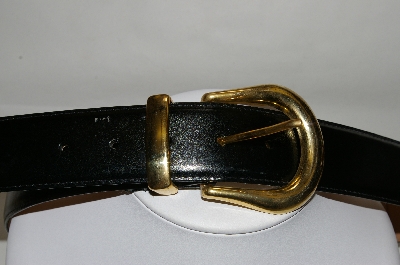 +MBA #81-083  "Black Leather Belt With Gold Tone Buckle