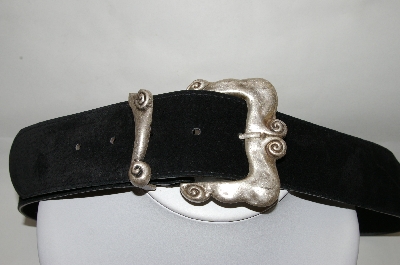 +MBA #81-096  "Made In The USA Black Suede Belt With Silver Tone Antiqued Buckle