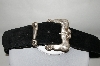 +MBA #81-096  "Made In The USA Black Suede Belt With Silver Tone Antiqued Buckle