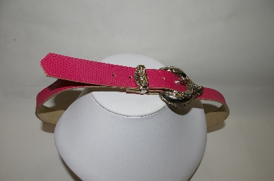 +MBA #81-108  "Pink Leather Snake Skin Pattern Belt With Silver Tone Buckle