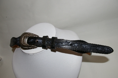 +MBA #81-054  "Silver Creek Collection Hand Tooled Black Rose Leather Belt
