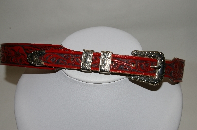 +MBA #81-070  "Made In The USA Red Leather Hand Tooled belt