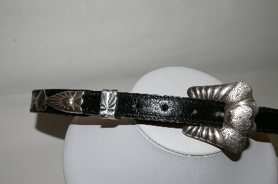+MBA #81-039  "Justin Black Leather Belt With Silver Heart Studs