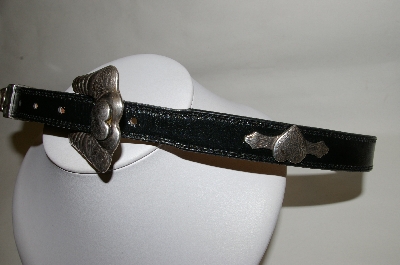 +MBA #81-039  "Justin Black Leather Belt With Silver Heart Studs