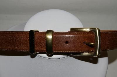 +MBA #81-036  "S. Hamley Co. Brown Leather Belt With Gold Tone Buckle