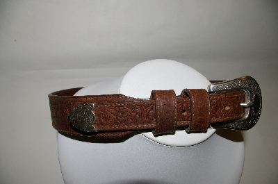 +MBA #81-028   "1993 Justin Hand Tooled Brown Leather Belt