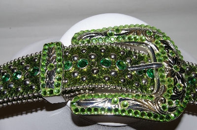 +MBA #81-022   "Belts By Simon Green Matalic Belt With Studs & Crystals
