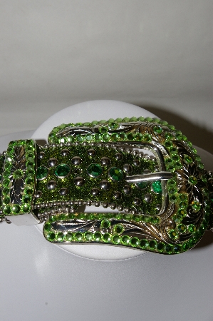 +MBA #81-022   "Belts By Simon Green Matalic Belt With Studs & Crystals