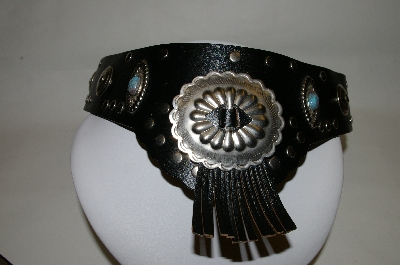 +MBA #81-043  "Black leather Wide Front Concho & Stud Trimed Belt