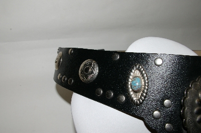 +MBA #81-043  "Black leather Wide Front Concho & Stud Trimed Belt