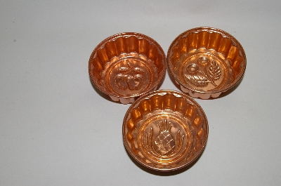 +MBA #81-170   Set Of 3 Unlined Small Round Copper Jello Molds