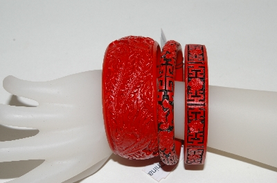 +MBA #82-025   Set Of 3 Red Cinnabar Hand Carved Bangle Bracelets