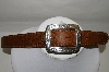 +MBA #82-106  "Justin Tan Stitch Leather Belt With Silver Plated Buckle