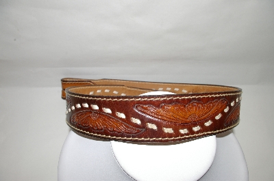 +MBA #82-089  "Made By Big John Brown Hand Tooled & Whip Stitch Man's Belt